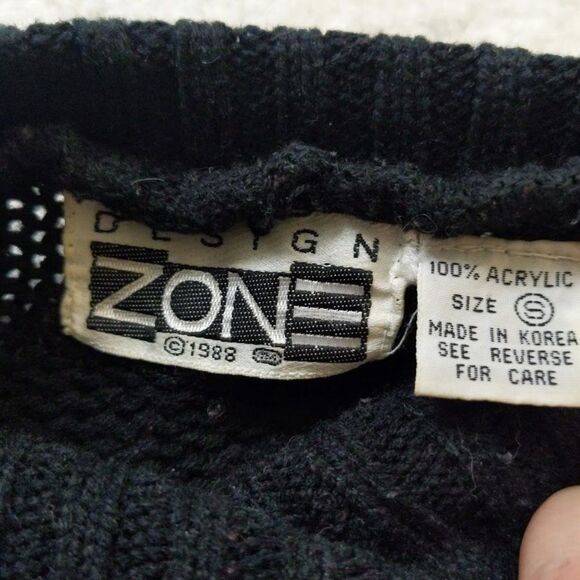 Vintage 1980s Design Zone Knit Sweater Roses Floral Mock Neck Black Size Small - Picture 7 of 7